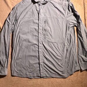REI Men XL Gray Snap‎ Button Up Zip Pocket Lightweight Nylon Vented Outdoor (L)
